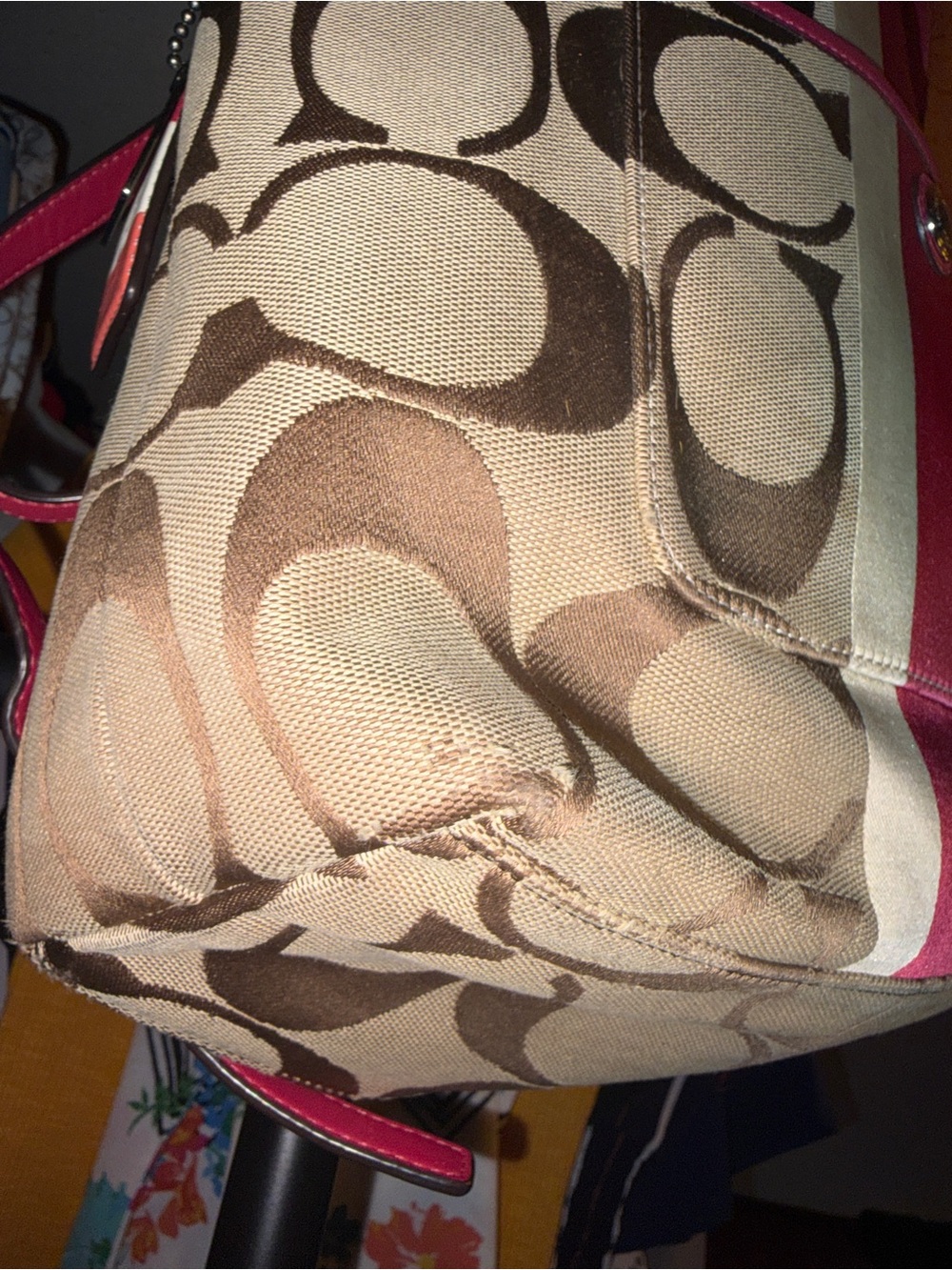 Coach Hamptons Weekend Signature Pink & White Stripe Shoulder/ Crossbody Bag - Picture 9 of 16